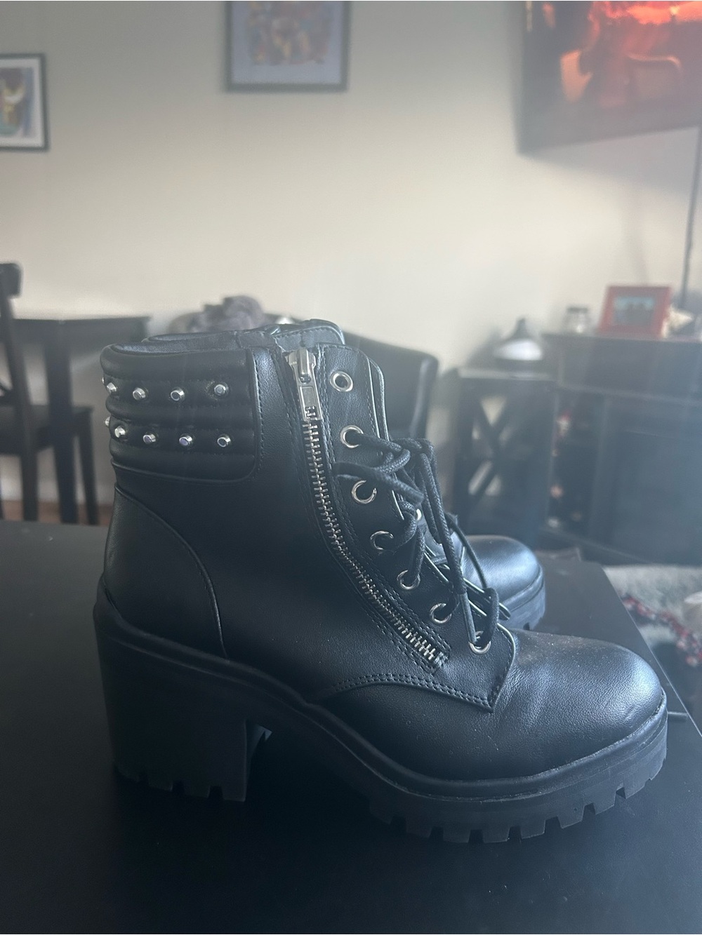 No Boundaries Black Studded Lace-Up Platform Ankle Boots